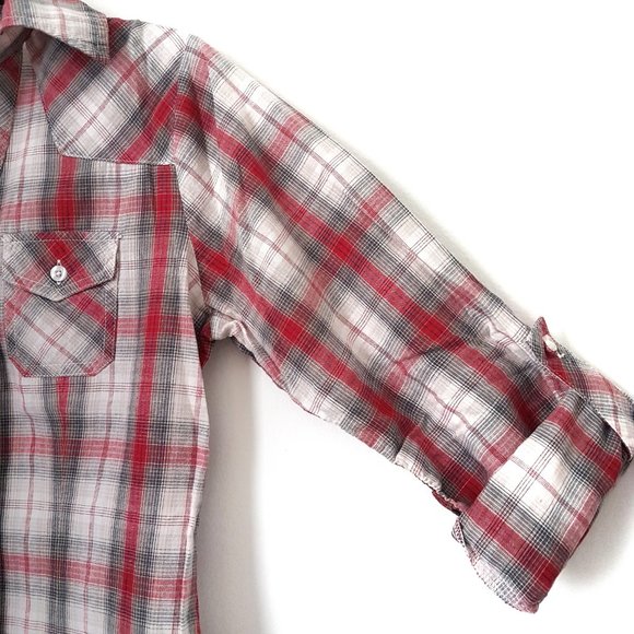 Prototype Red/Gray/White Plaid Collar Top - Size S - Picture 5 of 7